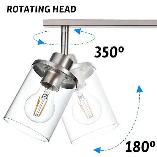 5-Light Wall/Ceiling Track Lighting Kit in Brushed Nickel Semi Flush Mount Ceiling Light with 5 Rotatable Light Heads Modern Vanity Lights for Bathroom, Clear Glass Shade (Brushed Nickel / 5-Light)