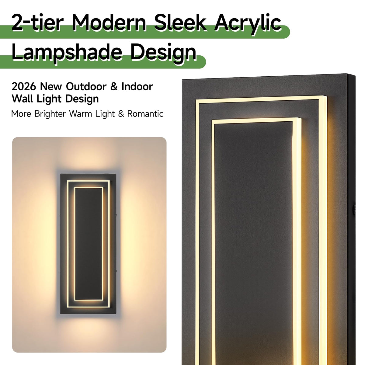 Outdoor Front Porch Light Fixtures (Black-2-Tier Modern Design / 15.7 Inches（40 cm）)