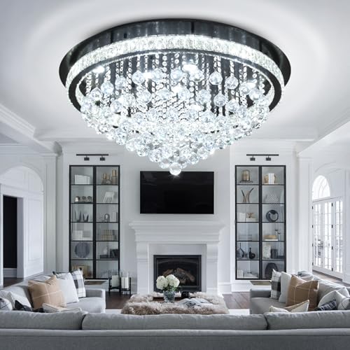 Dia 32" Modern Crystal Chandeliers for Dining Room (Black / Dia 32")