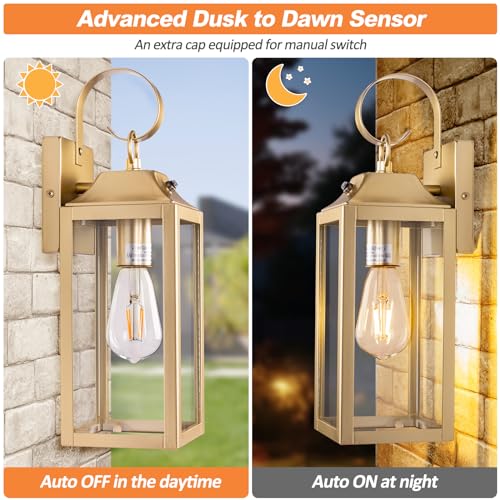 15 Inch Dusk to Dawn Outdoor Wall Lights Porch Light 2 Pack Gold (15 Inch Dusk to Dawn / Gold)