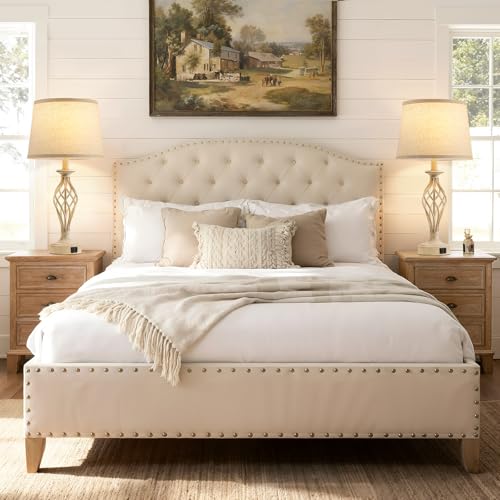 Table Lamp for Bedroom Set of 2 with USB C+A Ports (Beige Base + Light Oat Color Shade)