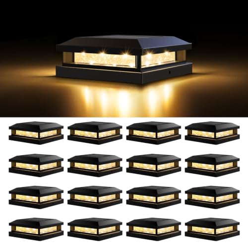 4x4 5x5 Solar Post Cap Lights Outdoor 16 (Black / 16 Pack)