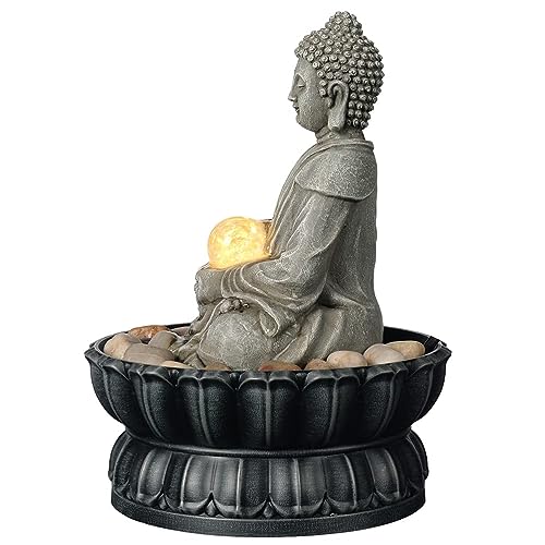 Tabletop Buddha Waterfall Fountain (Dark Grey Buddha / 7.1"L x 7.1"W x 9.6"H)