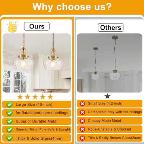 Plug in Pendant Lights Kitchen Island (1 Pack-Brushed Gold-10"(Plug-and-Play))