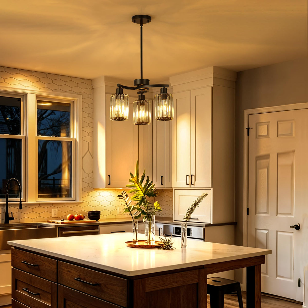 3 Light Black Crystal Chandelier (Black&Crystal / 3-Light)