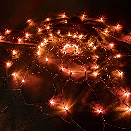 Halloween 80 LED Orange Spider Web Lights with Spider (Orange)
