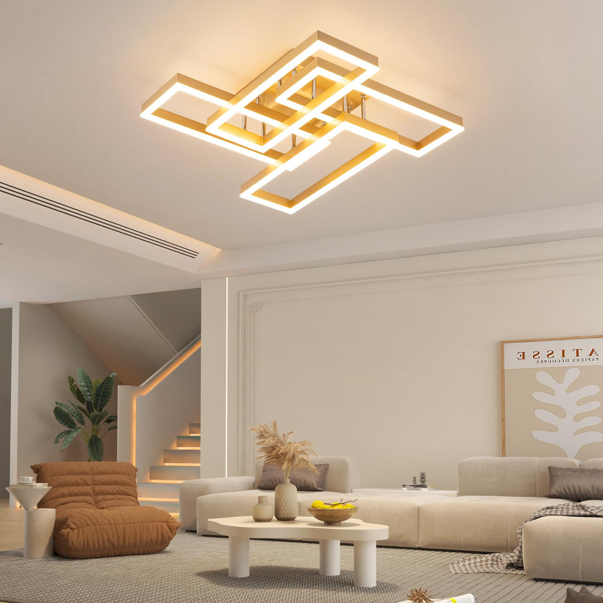 Modern Led Ceiling Light for Living Room (Gold 4 Square)