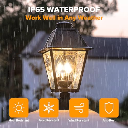 Outdoor Solar Lamp Post Light with Motion Sensor and Base 2 Pack