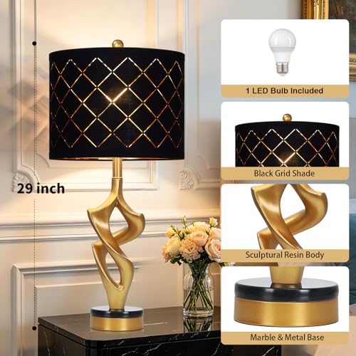 29" Tall Black and Gold Table Lamp for Living Room (Black & Gold (1 Pack))