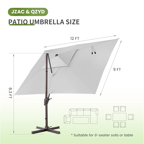 9x12 FT Cantilever Offset Patio Umbrella with Lights (FogGrey)