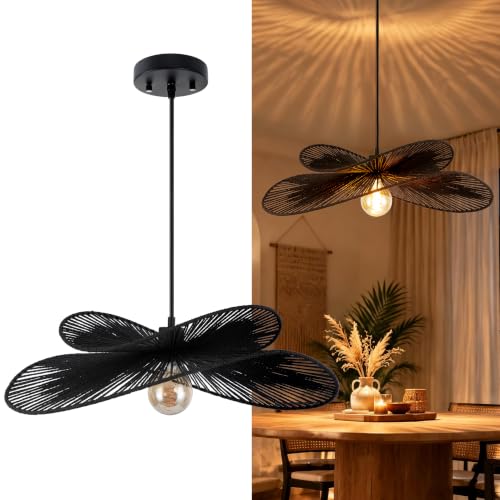 22.8" Large Boho Rattan Pendant Light