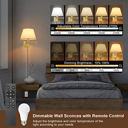 Remote Control Dimmable Wall Sconce (Gold-Remote / Large)