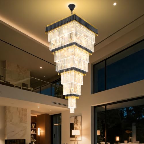 W32in x H94.5in Large Black Gold Crystal Chandelier (D32"XH94.5" Black)
