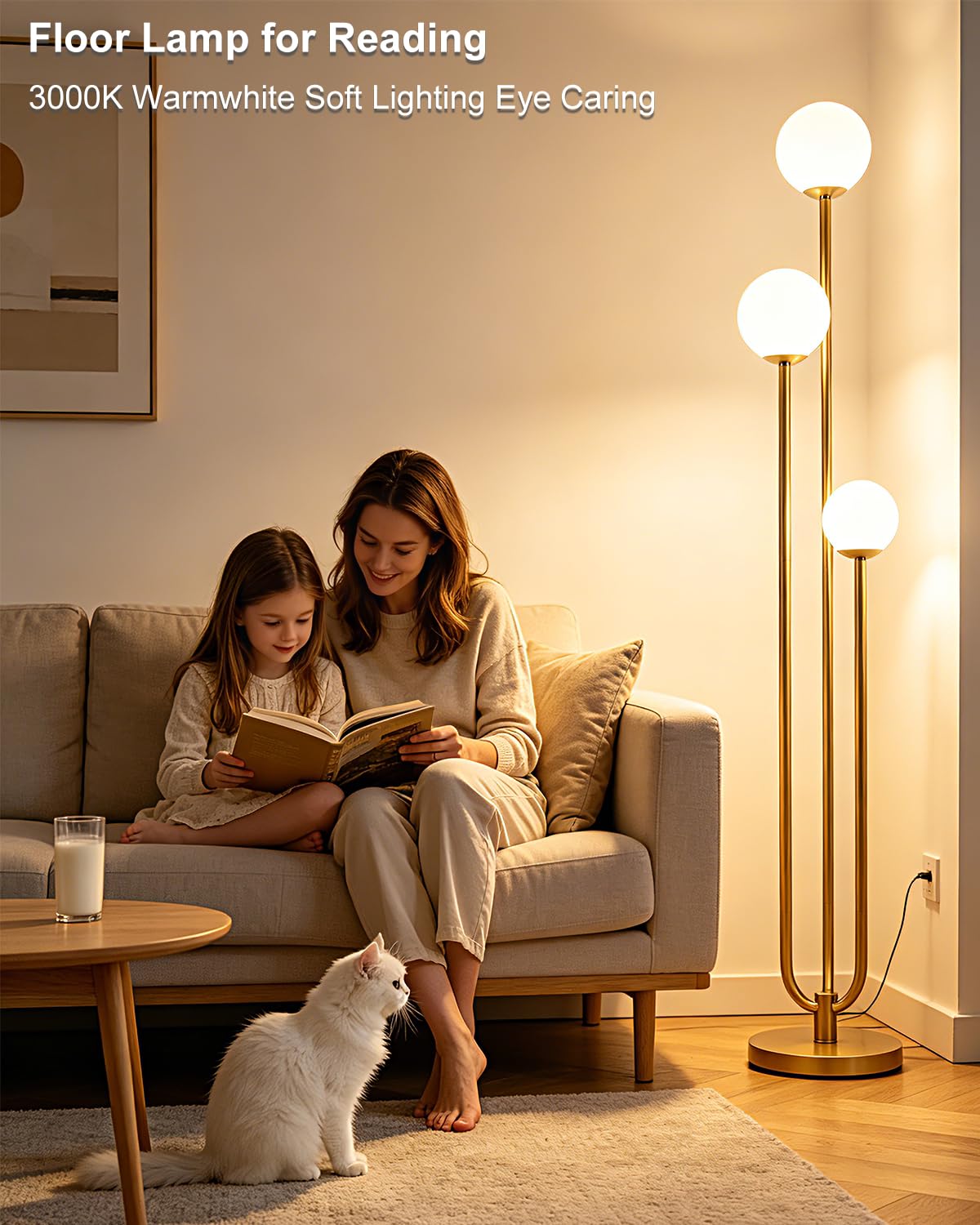 3 Light Dimmable Globe Floor Lamp (Gold-3U)