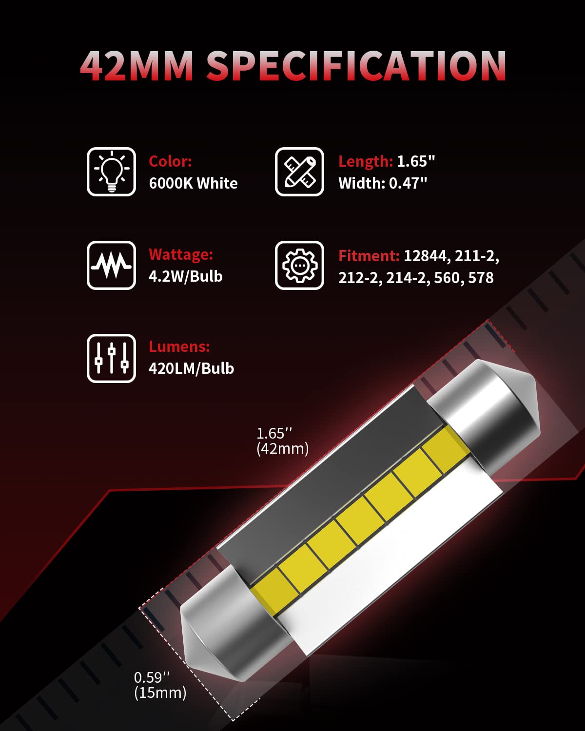 578 LED Bulb 42mm Festoon Super Bright 211 (White / 42mm/578)