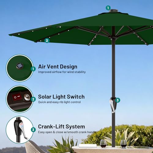 12FT Large Patio Umbrella with Solar Lights (Dark Green / 12 FT)