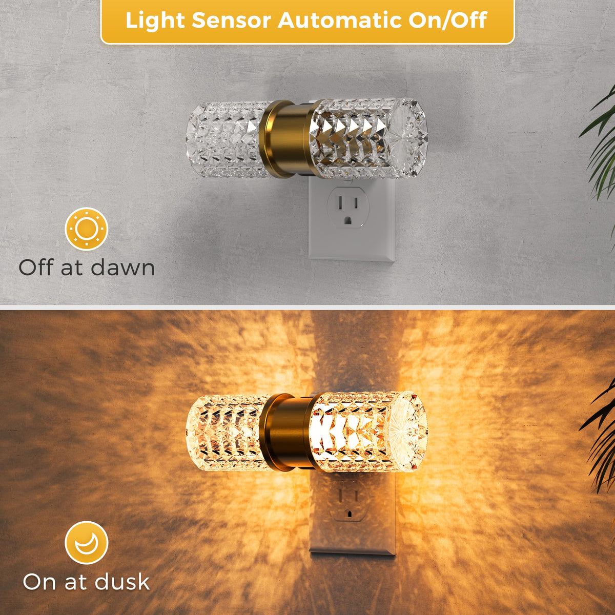 Night Light Modern Night Lights Plug into Wall (Gold Ring-3CCT Diamond / 2 Pack)