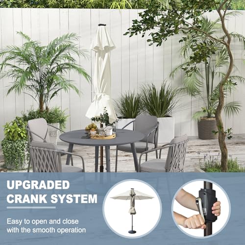 USA 10-Year-Non-Fading 10ft Market Patio Umbrella, Commercial Grade Table Sun Umbrella with 80 Solar LED Lights, Crank Open, Windproof & UPF 50+ UV Protection for Garden, Deck, Pool, Backyard, No Tilt, White (White / 10FT(Single Vent No Tilt))