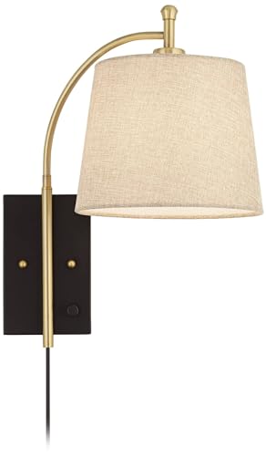Chester Antique Brass and Black Swing Arm Wall Lamps Set of 2 Light Fixture