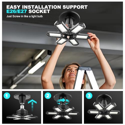 Led Garage Lights Bulb 10 Pack 140W Super Bright Ceiling Led Shop Lights 6 Deformable Panels Screw in E26 (10 PACK Garage Lights)