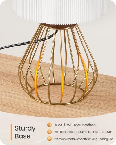 Gold Table Lamp with Pleated Lampshade (White Pleated + Gold)