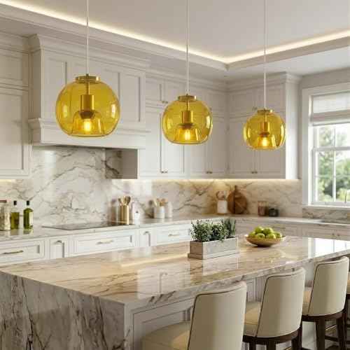 Yellow Glass Pendant Lights Kitchen Island (Yellow(7.87 in) / 2-Pack)