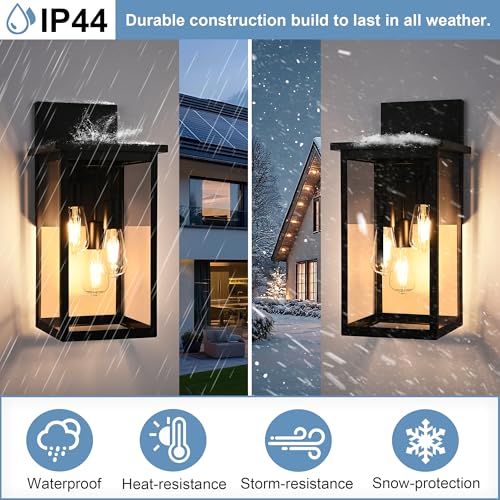 2 Pack Large Outdoor Wall Light Fixtures (Black / 3-Light, 2-Pack)
