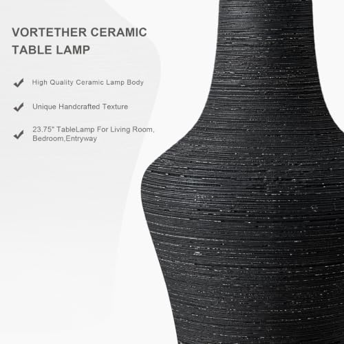 23" Farmhouse Ceramic Table Lamp Modern Bedside Lamps Matte Black (23.25" Single - Matte Black)