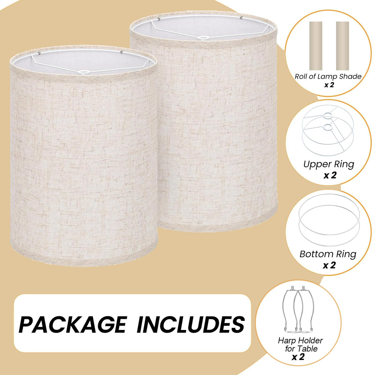 Drum Lamp Shades Set of 2 for Table Lamps (Beige / 10x10x13 inch-2 Pack)