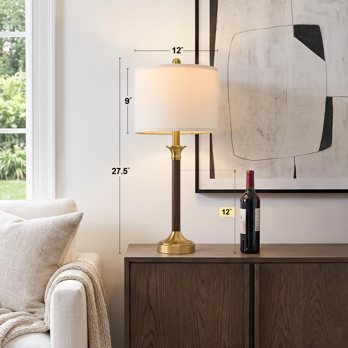 Wood Table Lamps 27.5" Mid Century Modern Lamps for Living Room Bedroom (27.5’‘ Wood & Walnut)