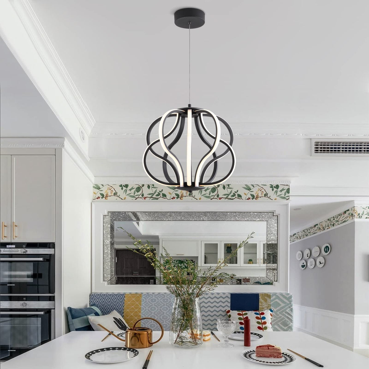 Modern LED Chandelier Acrylic Design Adjustable Hanging Chandelier Easy Install Suitable for Dining Room Living Room Bedroom Kitchen and Corridor (15 IN-10Light-Black)