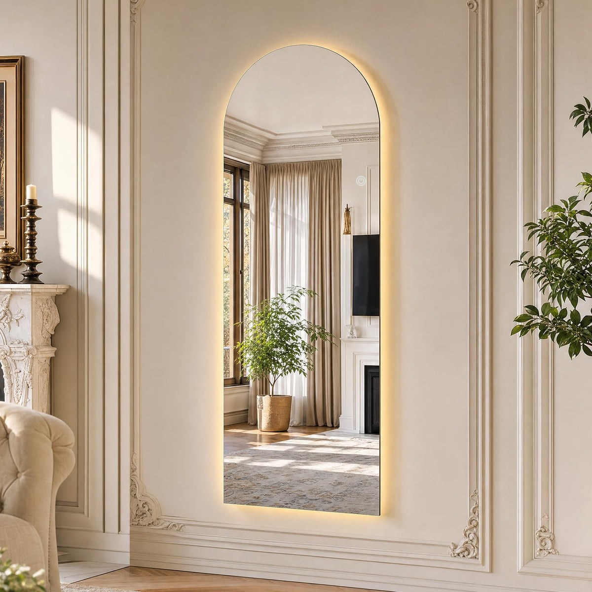 63"x20" Large LED Arched Mirror Full Length with Dimmable Lights (Frameless / 63"L x 20"W)