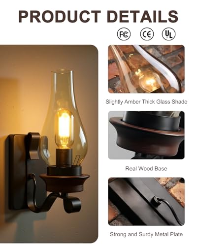 Rustic Wall Sconce Vintage Farmhouse Wall Light Fixtures Industrial Glass Wall Lamp for Cabin Bedroom Living Room Hallway Fireplace (2 pcs)