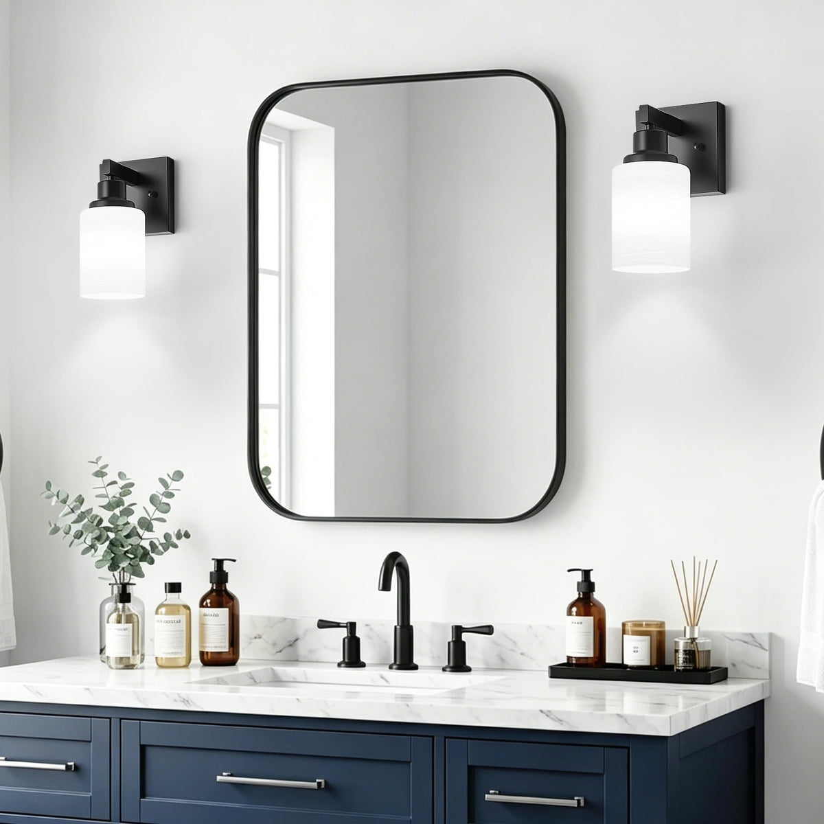 Set of 2 Wall Sconces for Bathroom Black Single Light Vanity Light (Black / 1-Light(2 Pack))