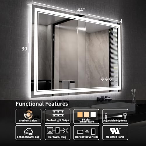 Bathroom Mirror (Front and Backlit / 44"L x 30"W)
