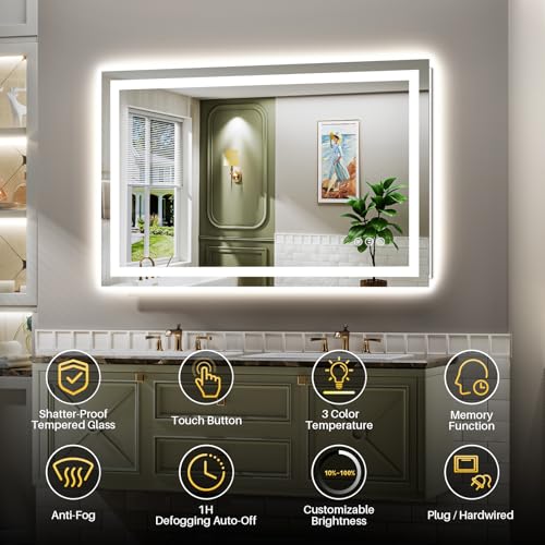 48x28 Inch LED Bathroom Mirror with Lights (Backlit+front Lit / 48"L x 28"W)