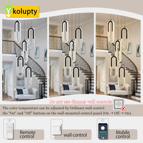 Modern LED Chandelier 5 Ring Black LED Pendant Light Adjustable Height Hanging Chandelier for Staircase Foyer (Black / 5 Rings (New))