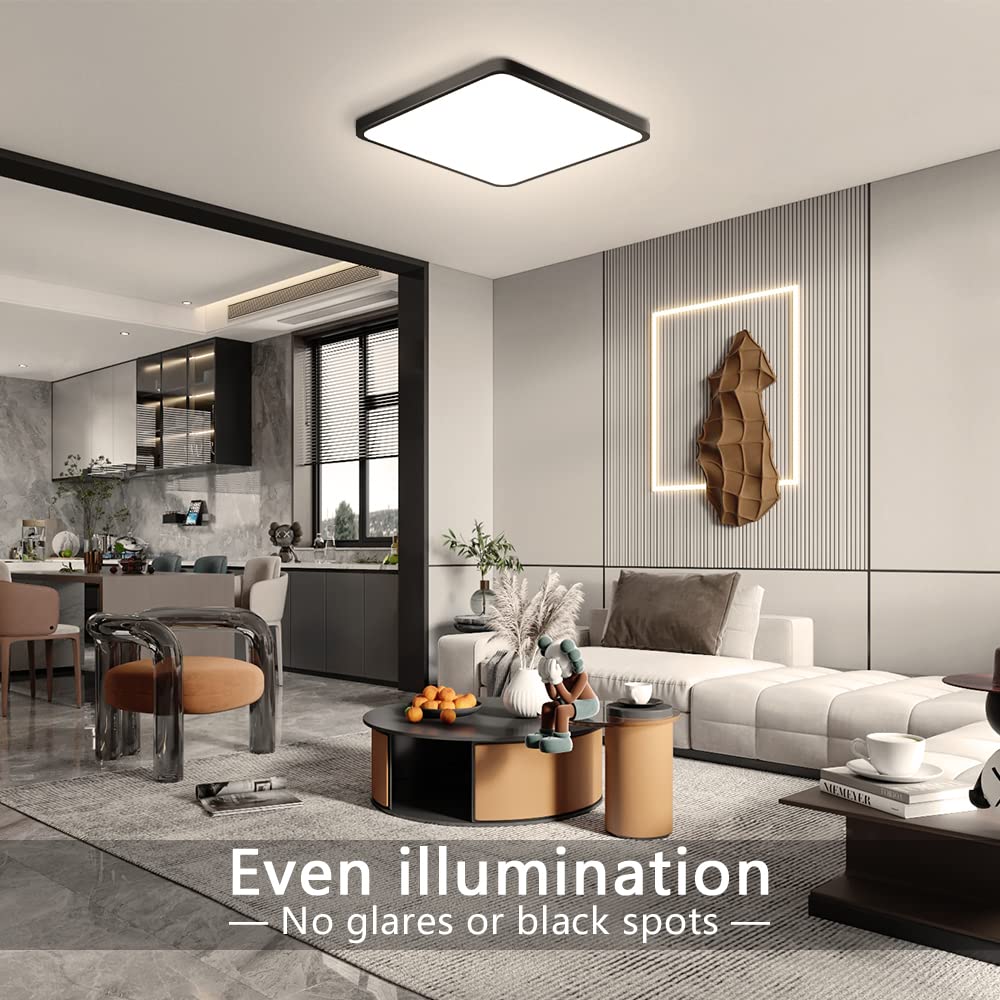 12Inch 24W Square LED Ceiling Light Fixtures Flush Mount (Natural White / 12 inch Black)