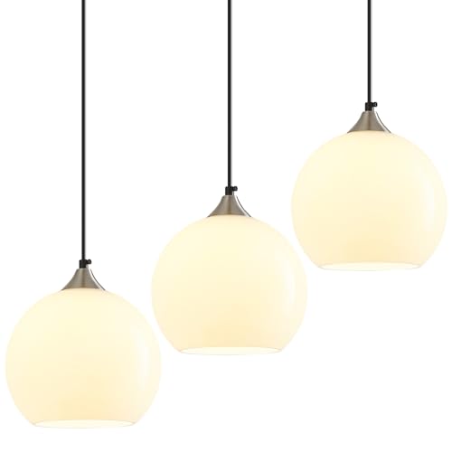 White Pendant Lights Kitchen Island 3 Pack (Milky White / M - 7.87 in)