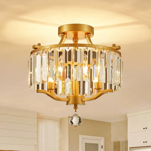 Crystal Gold Chandeliers Modern Farmhouse Small Chandelier 12.2 Inch 3 (055-Gold)