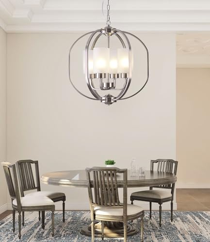 Globe Chandelier Modern Foyer Lighting Fixtures Dining Room Hanging Pendant Lighting Frosted Glass Shades