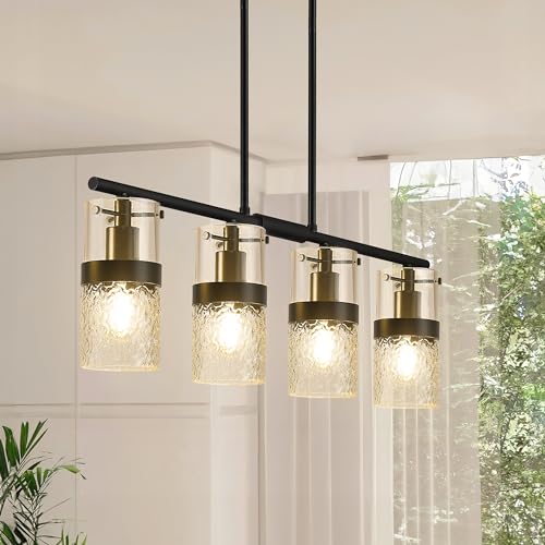 4 Light Island Lights (Black -Hammered Glass / 3.5" Hammered Glass, 4-Light)