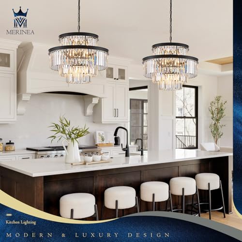 Black Crystal Chandeliers 15 Lights 22" Luxury Round Chandelier (Black / Medium-21.6”)