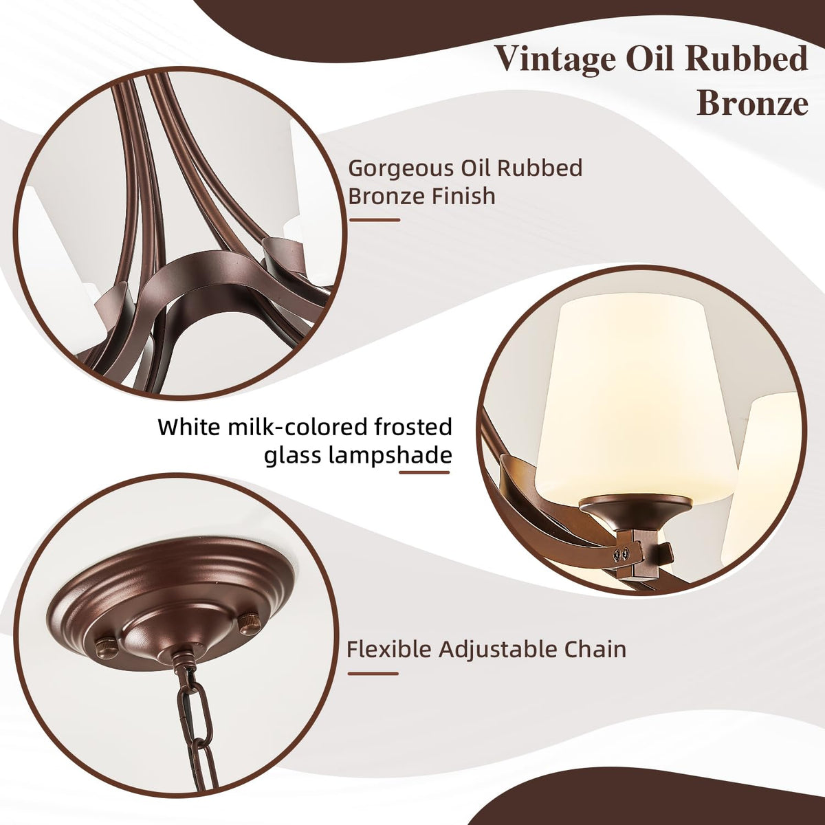 6 Light Oil Rubbed Bronze Farmhouse Chandelier Pendant Light Fixture with Frosted Glass (Oil Rubbed Bronze-E)