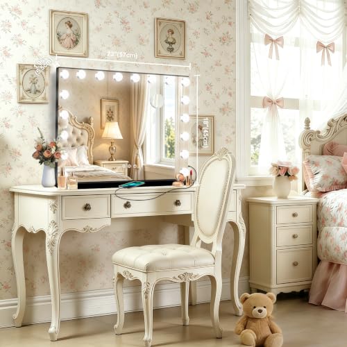 Black Hollywood Vanity Mirror with Lights (Black / 32"L x 24"W)