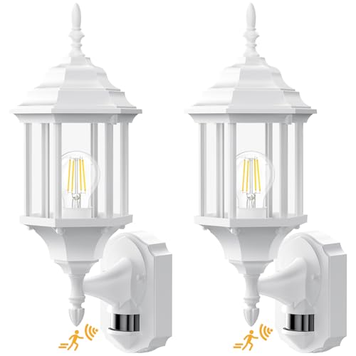 Motion Sensor Outdoor Wall Light Fixtures (2 Pack - White)