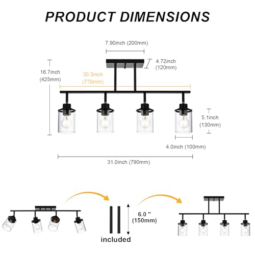 4 Light Black Farmhouse Track Lighting Fixtures Ceiling (Black / 4 Light)