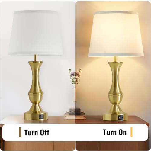 22" Gold Table Lamps Set of 2 (White,Gold base / 22in)