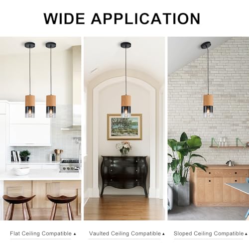 3 Pack Modern Pendant Lights for Kitchen Island (Wood Grain & Black—Cord / 3 Pack)