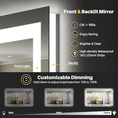 68x40 Inch LED Bathroom Mirror with Lights (Backlit+front Lit / 68"L x 40"W)